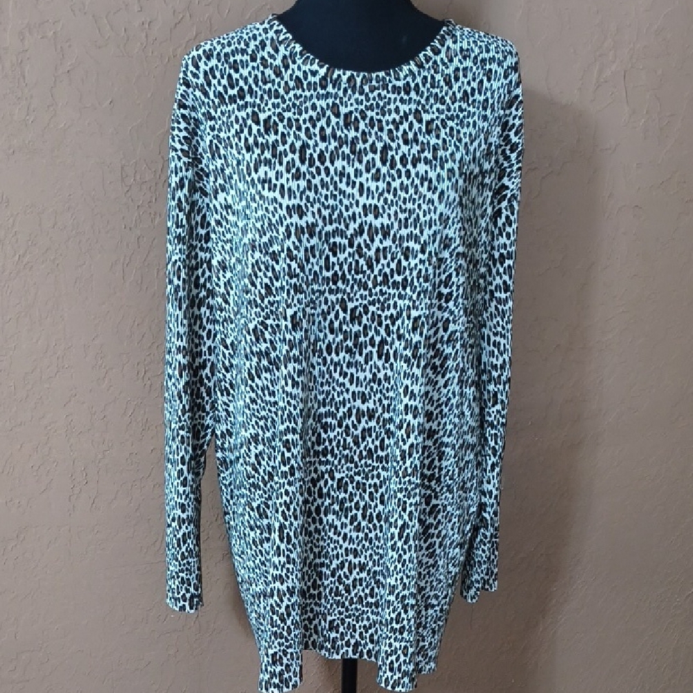 kelly Lane Ribbed Animal Print Long Sleeve Women's Top Size 2XL